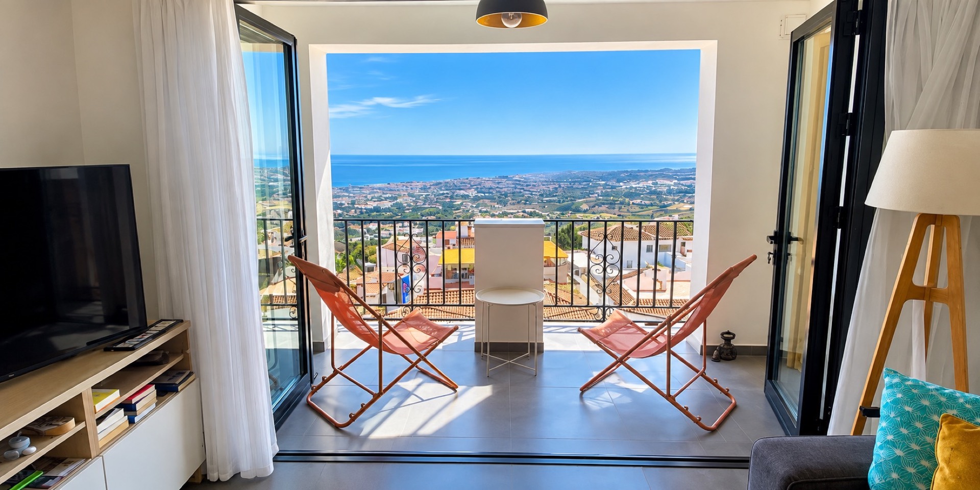 Balcony seating overlooking the Mediterranean